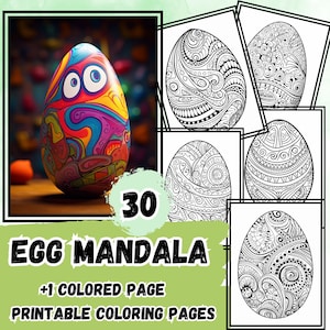 Mandala da colorare con uova / 30 disegni intricati stampabili / Libro da colorare di Pasqua e primavera in PDF / Download immediato per adulti o bambini
