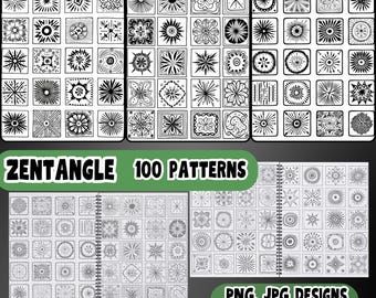 100 Zentangle Patterns, Mandala Practice Sheets (Digital Download)