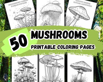 Mushroom Coloring Pages, Forest Designs (50 PDF Pages)