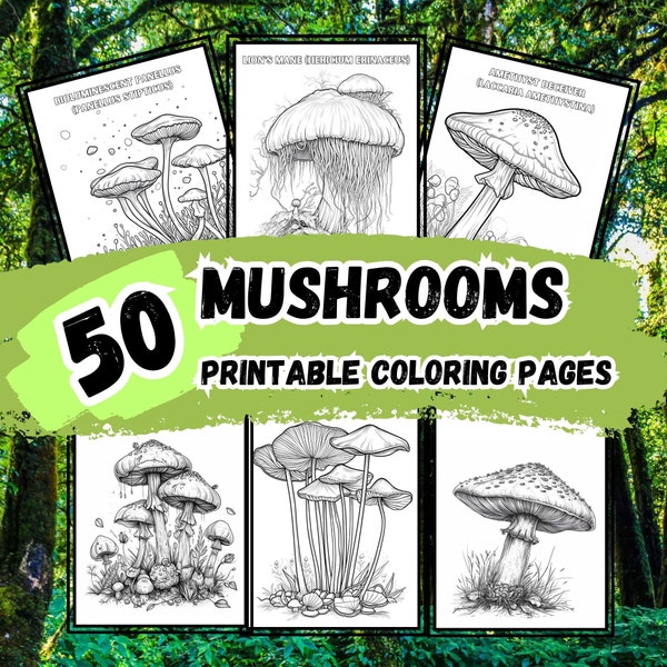 Enchanting Mushroom Coloring Page, Unleash Your Creativity with Captivating Designs, Enchanted Coloring, Grayscale Coloring, Floral Coloring