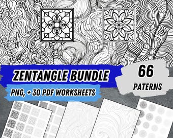 Zentangle Art Pattern Bundle, Drawing Tutorials (PNG, PDF)