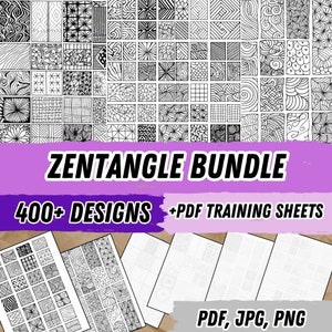 Feuilles de travail sur les motifs Zentangle, lot important pour une inspiration et une détente sans fin, haute résolution PNG, JPG, PDF image 1