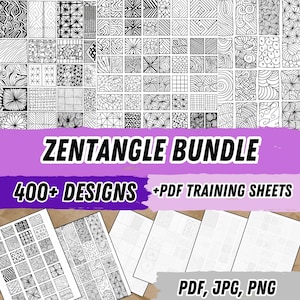 Zentangle Patterns Worksheets, Big Bundle for Endless Inspiration and Relaxation, High Resolution PNG, JPG, PDF