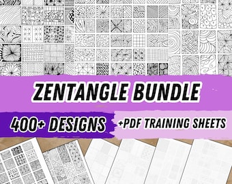 Zentangle Patterns Worksheets, Big Bundle for Endless Inspiration and Relaxation, High Resolution PNG, JPG, PDF