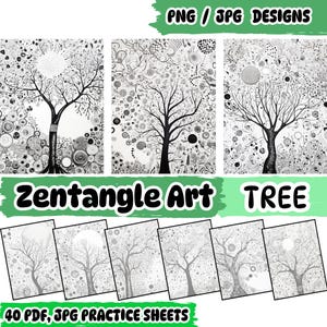 Zentangle Tree Art Patterns: Greyscale Practice Sheets (PDF & JPG)