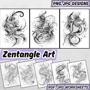Arkusze Zentangle & Doodle Art – Strony do kreatywnej praktyki dla dorosłych, Fantazyjne wzory do śledzenia, Pobieranie cyfrowe, Zestaw do uważnego rysowania