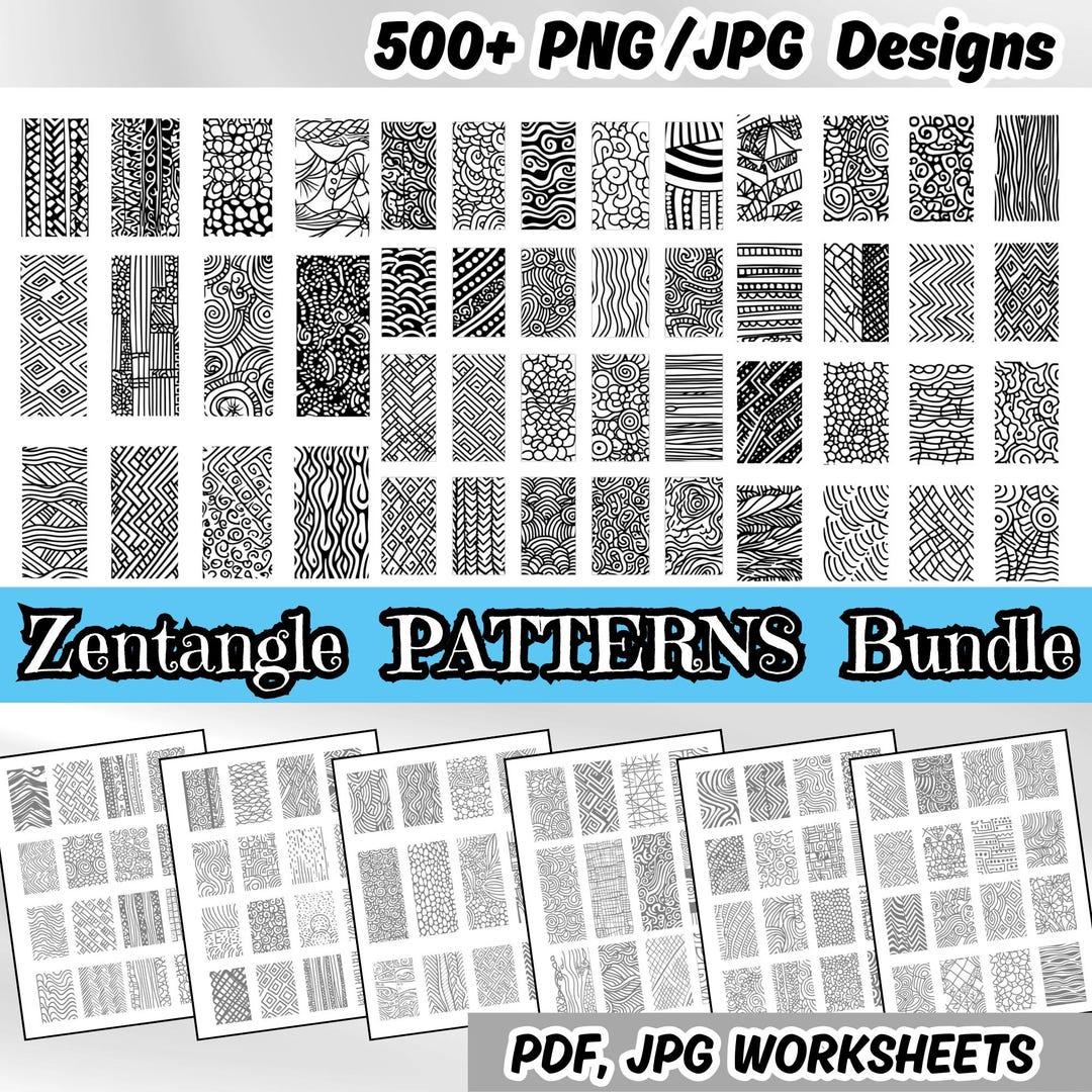 500+ Zentangle Patterns: Creative Designs & Tracing Worksheets (digital ...