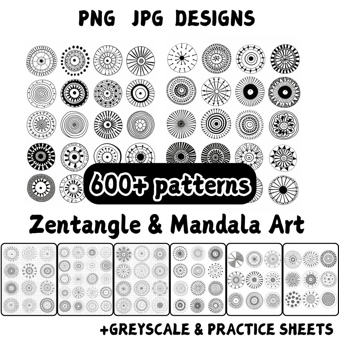 600+ Round Zentangle Patterns Bundle | Mandala Practice Sheets PDF JPG ...