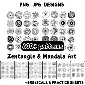 Zentangle Round Patterns – 600 Zendoodle Templates for Mindful Drawing | Printable PDF JPG PNG Bundle