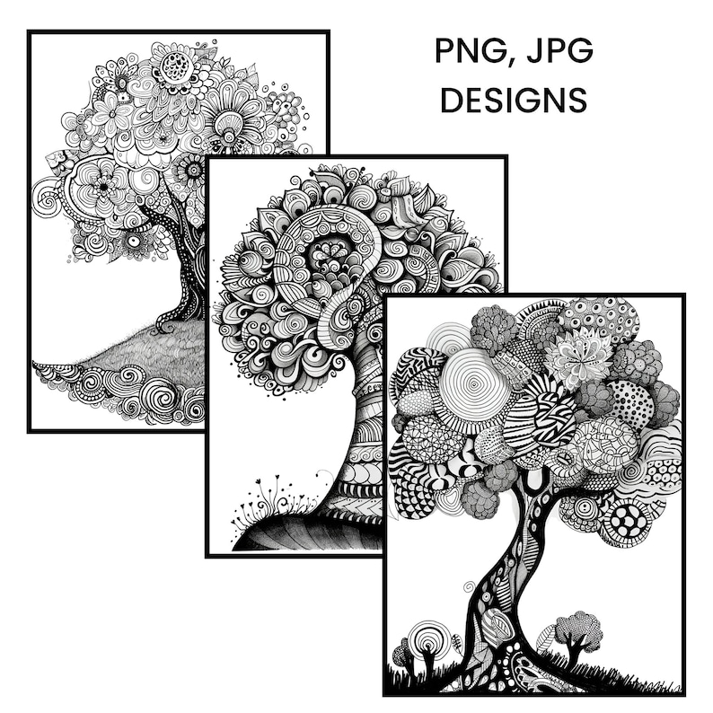 Zentangle Tree Patterns, Doodling Workbook (digital Download) - Etsy