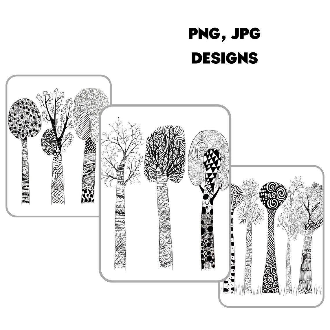 Zentangle Tree Patterns, Nature Inspired Designs (digital Art) - Etsy