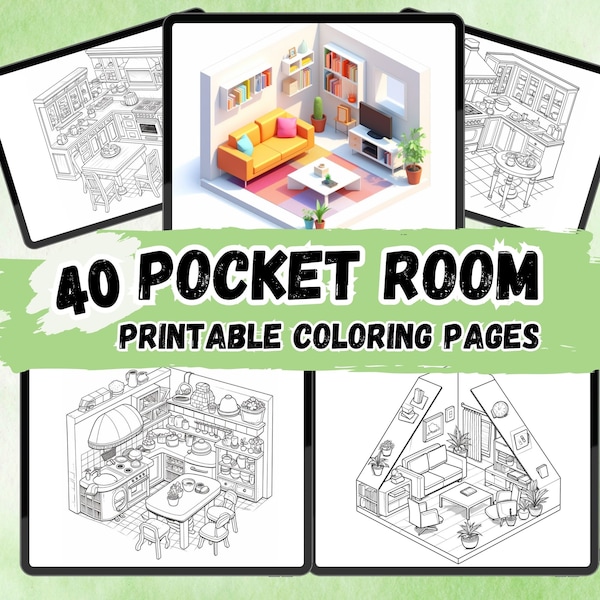 Pocket Room, Creative and Vibrant Coloring Pages, Unlock Your Inner Artist, Mini Coloring Masterpieces, Inspirational, Tiny, Interior Design