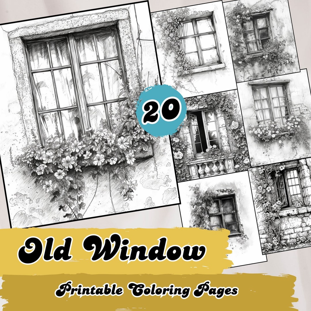 Blooming Antique Window Frame Coloring Pages, Realistic Garden Scenes ...