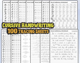 Cursive Handwriting Practice Workbook, Tracing Sheets (PDF)