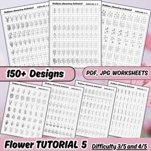 Flores enredadas, conjunto de caligrafía para principiantes, plantillas de patrones de garabatos, hojas de trabajo de arte con mandalas, guía de arte lineal de Procreate, libro de trabajo para aliviar el estrés