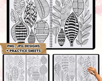 Leaf Zentangle Pattern Templates: Beginner Drawing Sheets (PDF)