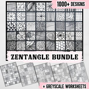 Rilassati con 1000 disegni Zentangle, perfetti per un rilassamento creativo, fogli di lavoro con motivi Zentangle, pacchetto Zendoodle Big, antistress