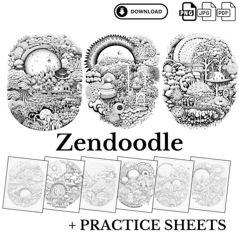 zendoodle fantasy templates, zentangle practice sheets pdf, printable zendoodle coloring pages, mindful drawing art therapy worksheets, zentangle landscape patterns, doodle practice sheets printable, zendoodle art therapy bundle, fantasy zentangle drawing book, printable line art practice pages, zentangle shading practice sheets, relaxing doodle art pack, creative mindfulness drawing templates
