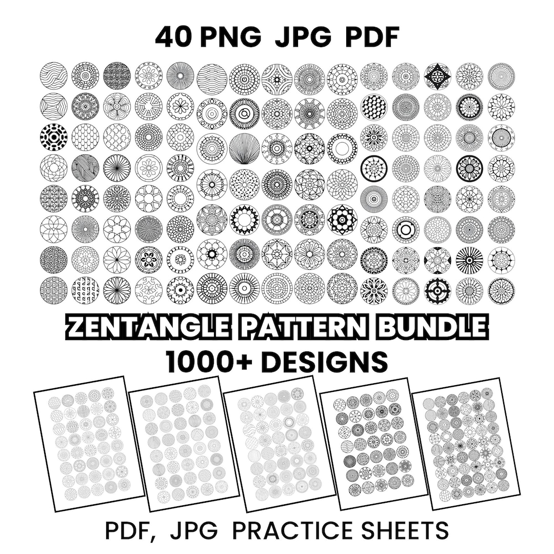 Zentangle Pattern Bundle 1000+, Zendoodle Printable Worksheets PDF ...