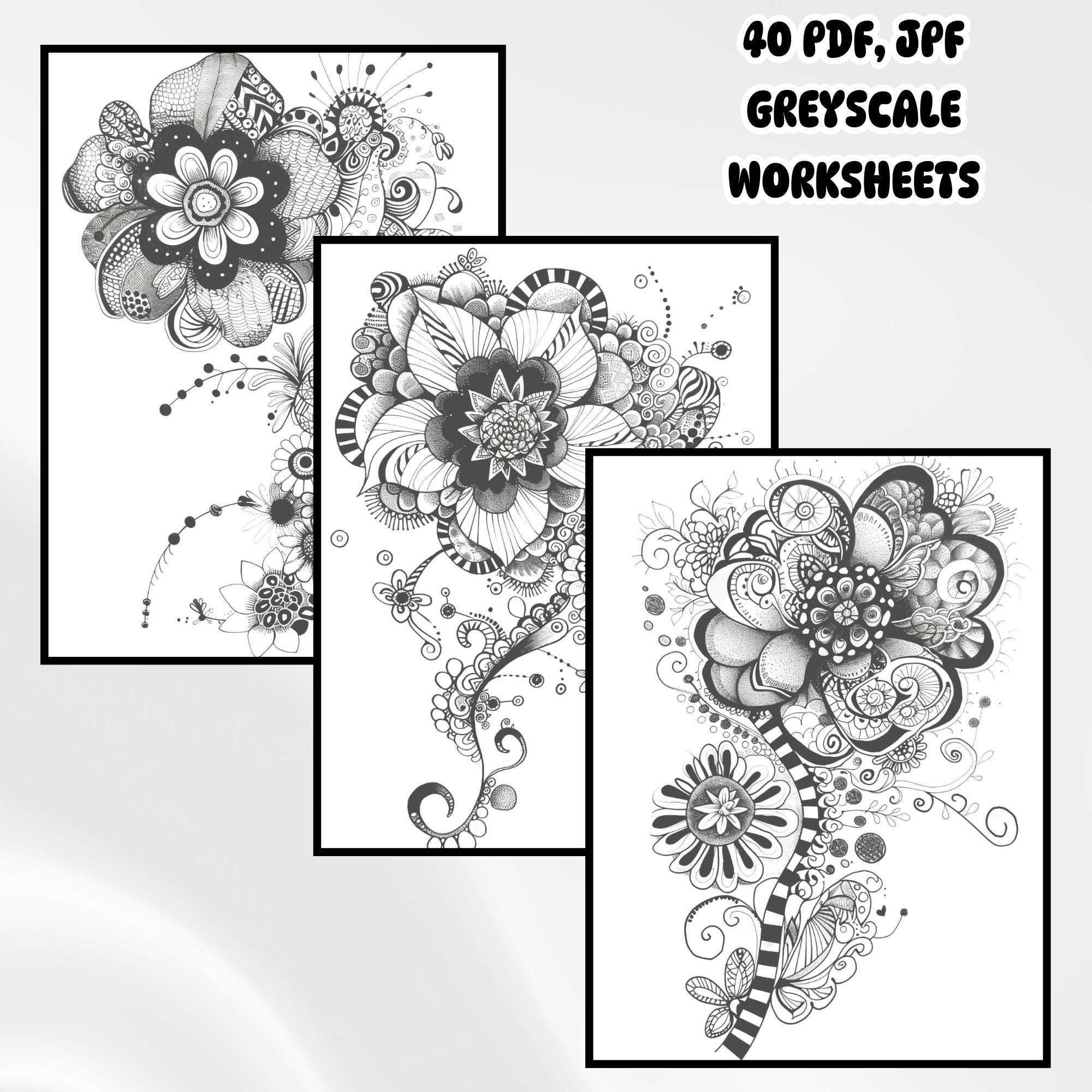 Floral Zentangle Practice Sheets | 40 Zendoodle Drawing Pages ...
