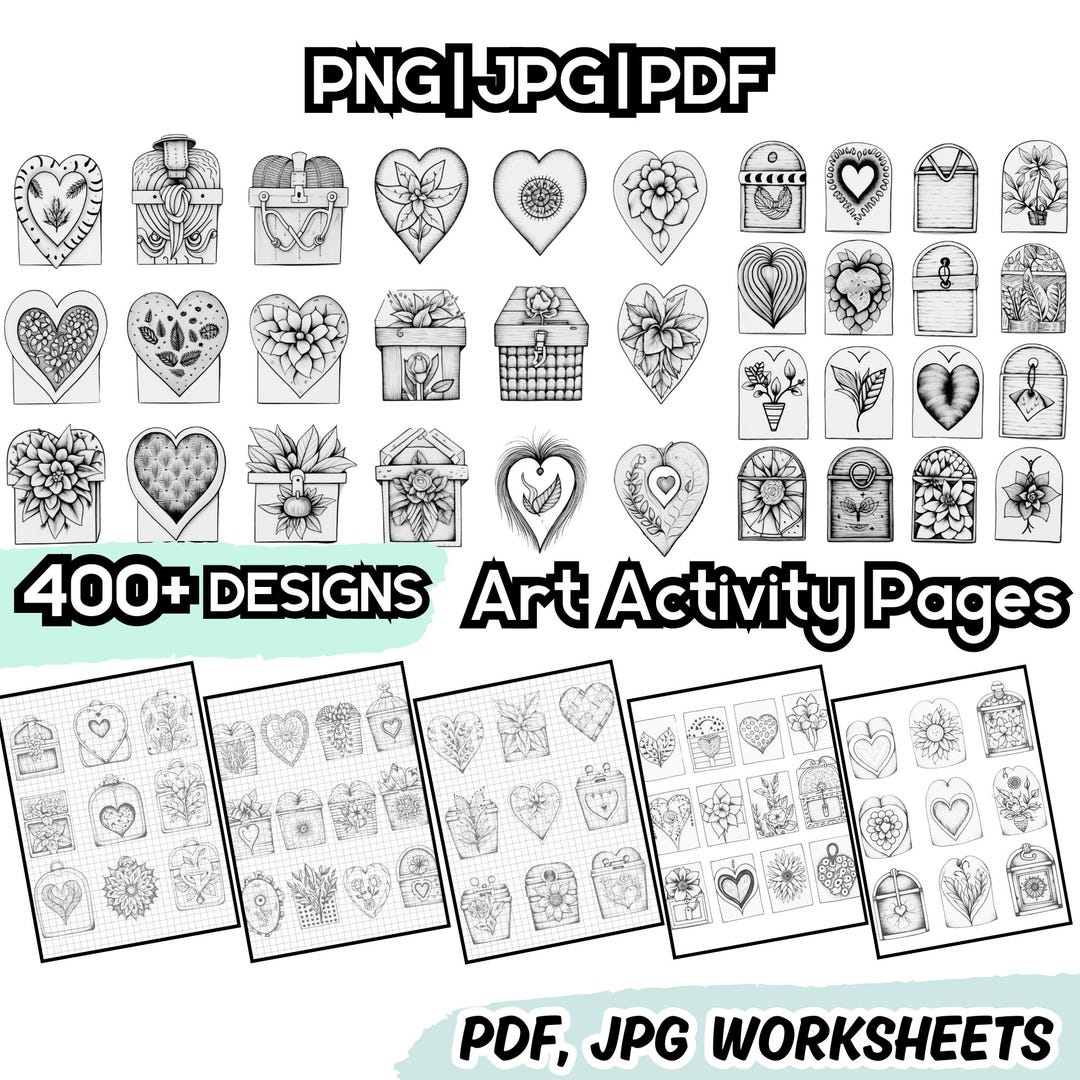 400+ Zentangle Heart Patterns – Mindful Art Worksheets (PDF, JPG, PNG ...