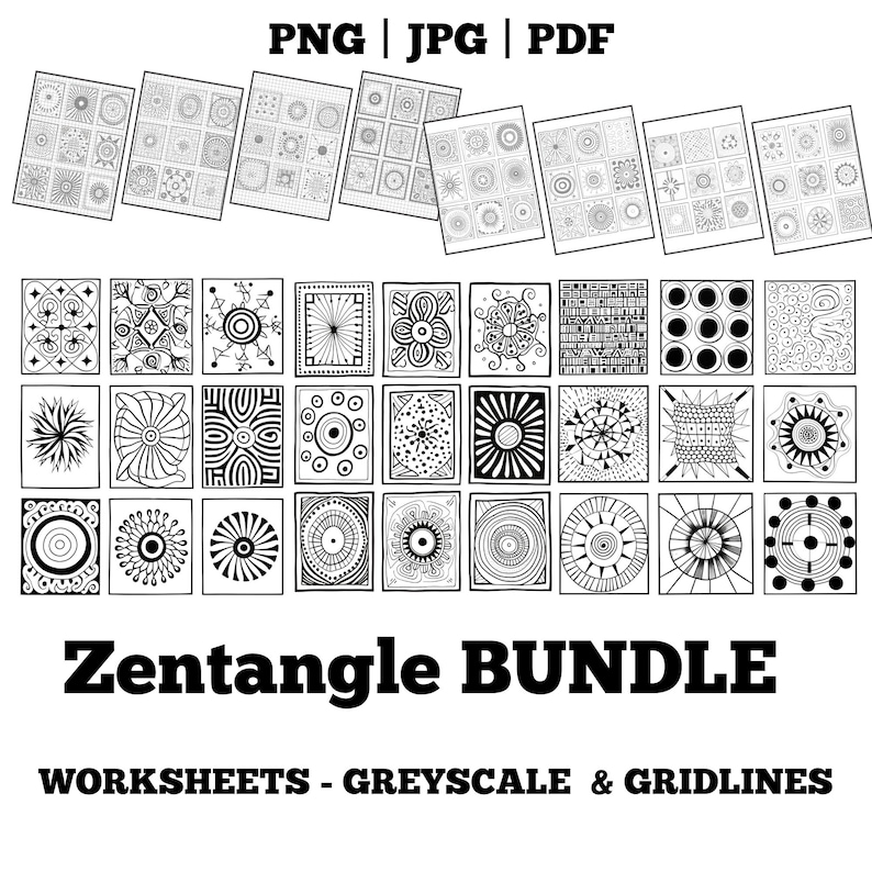 Zentangle Practice Sheets Bundle | Greyscale & Grid (digital Download ...