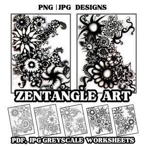 Florale Zentangle Muster • Einfache Zentangle Blumen Anleitungen • Botanisches Doodling für Procreate und Druck • Gekritzel Übungsblätter