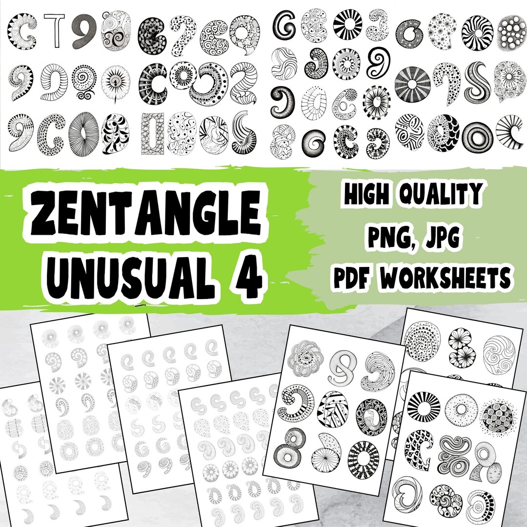 Zentangle With Printable PDF Worksheets, PNG and JPG Formats - Step by