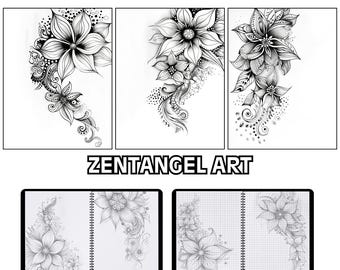 Floral Zentangle Patterns, Mandala Art, Coloring Pages (PDF Download)
