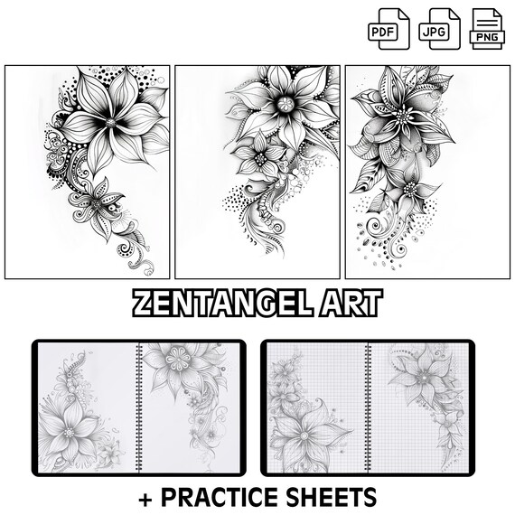 Floral Zentangle Patterns, Mandala Art, Coloring Pages (PDF Download)