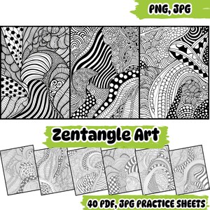 Zentangle Art Patterns, Beginner Friendly, Creative Templates (PDF, JPG, PNG)