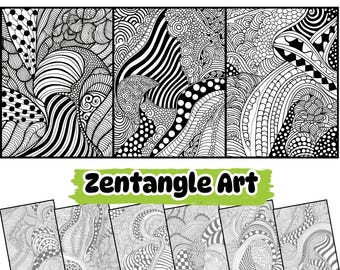 May include: A set of 40 black and white Zentangle art practice sheets. The sheets feature intricate patterns and designs. The sheets are perfect for practicing Zentangle art and can be used for coloring, doodling, and other creative activities.