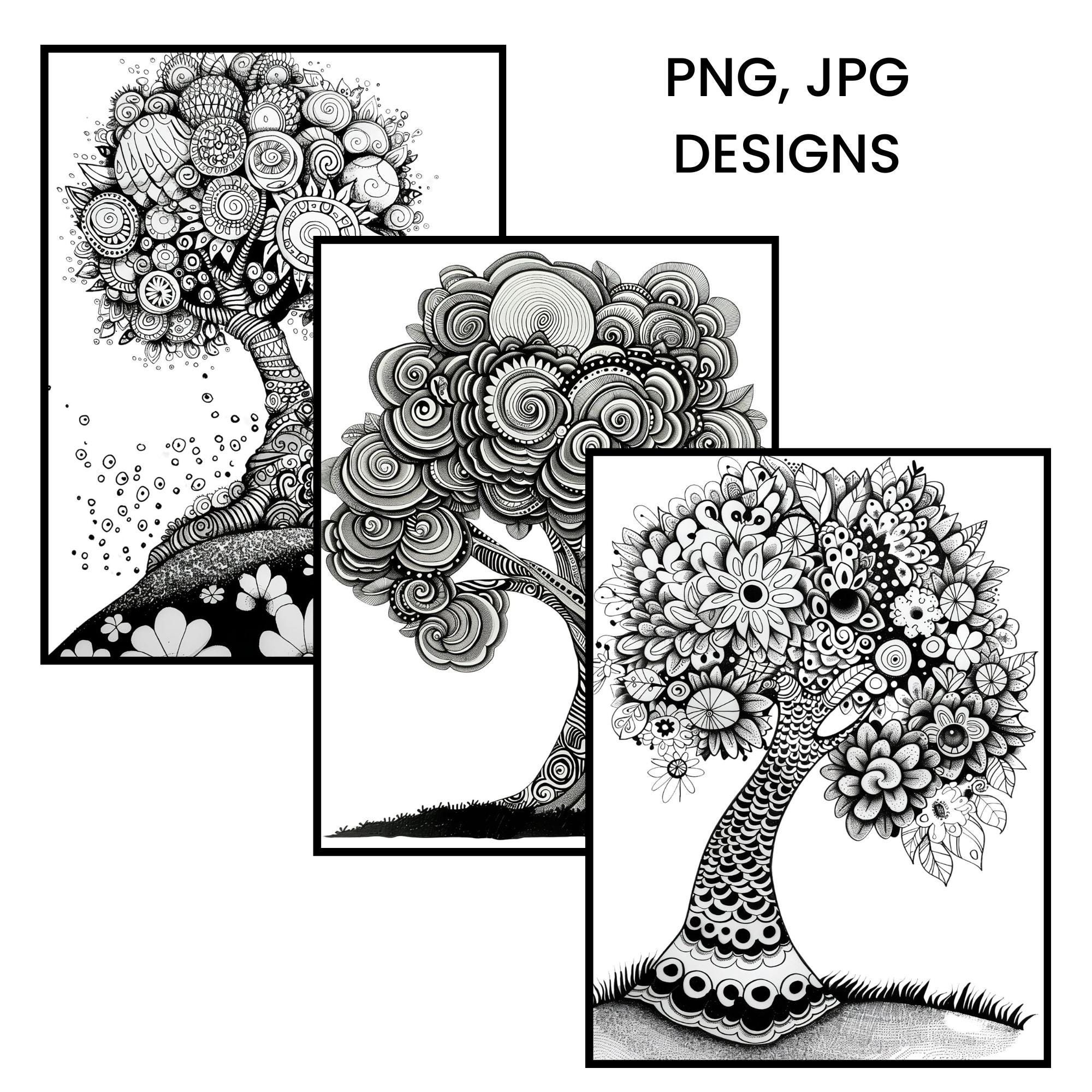 Zentangle Tree Patterns, Doodling Workbook (digital Download) - Etsy