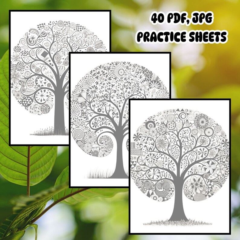 Zentangle Tree Patterns, Doodle Art Practice Sheets (PDF, PNG, JPG) - Etsy