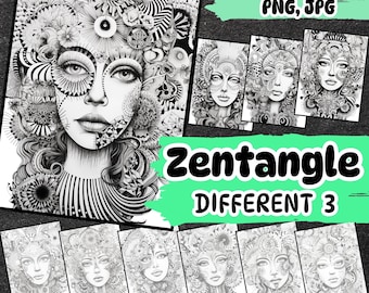 Zentangle : superbes motifs, silhouette envoûtante du visage et des cheveux d'une femme, feuilles d'exercices pratiques pour perfectionner votre art, PNG, JPG, PDF