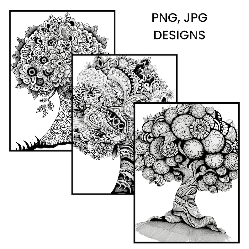 Zentangle Tree Patterns, Doodling Workbook (digital Download) - Etsy
