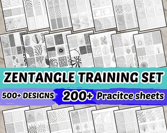 Zentangle Pattern Templates, Training Set, Practice Sheets, Big Bundle, Captivating Designs, Mindful Art Therapy, PNG, JPG, PDF Worksheets