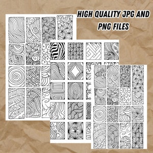 May include: A set of 36 black and white digital printable patterns. Each pattern is a square with a different intricate design. The patterns are perfect for coloring, crafts, and digital design.