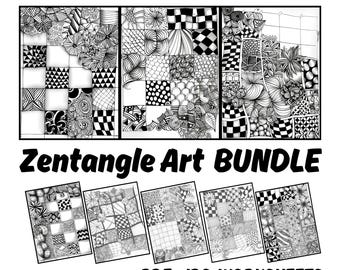 Zentangle Art Training Bundle | 120 Printable Practice Pages (PDF, JPG, PNG)