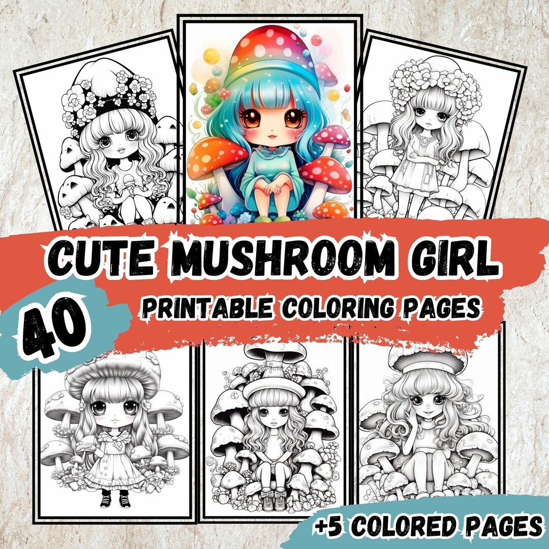Cute Mushroom Girl Coloring Pages – 40 Kawaii Chibi Girls, Fantasy ...
