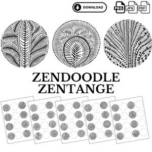 Zentangle Circles Worksheet Set – PNG Zendoodle Mandala Templates for Adults, Printable Doodle Practice, Round Zen Templates for Mindful Art