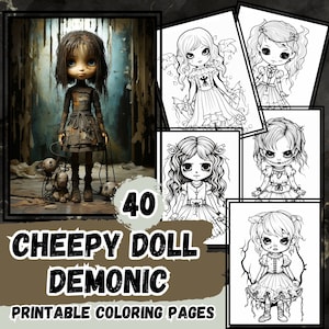 Creepy Doll Coloring Pages – 40 Gothic Horror Art Prints (PDF)