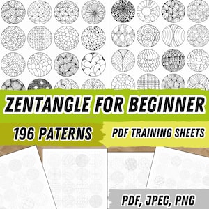 Zentangle-sjablonen voor beginners, zen-doodle-werkboek, zentangle-oefenbladen, patroontrainingsblad, zentangle-tutorial, pdf, jpeg, png