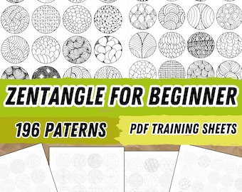 Zentangle Templates for Beginner, Zen doodle workbook, Zentangle practice sheets, Pattern training sheet, Zentangle tutorial, PDF, JPEG, PNG