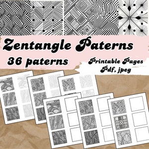 Zentangle Pattern Templates, Zen doodle workbook, Patterns training sheets bundle, Mandala art, Ornaments, Instant downloads, PDF, jpeg