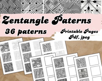 Zentangle Pattern Templates, Zen doodle workbook, Patterns training sheets bundle, Mandala art, Ornaments, Instant downloads, PDF, jpeg