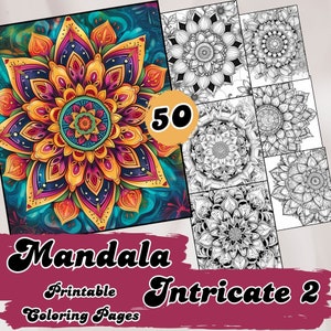 Intricate Mandala Coloring Pages for Adults – 50 Printable PDF Sheets, Stress Relief Art Therapy, Full Bleed Mandala Worksheets