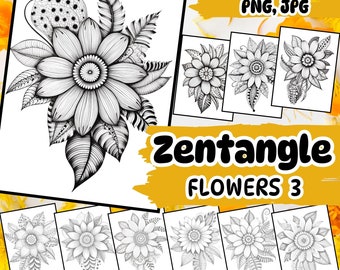 Floral Zentangle Coloring Pages, Zen Art Patterns (PDF, PNG, JPG)