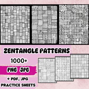 1000+ Zentangle Muster PNG, Zen Tangle, Ornamente Set, PDF Muster Brieftasche, Farbinspirationen, Arbeitsbuch Ebook, Zeichnung Übungsblatt