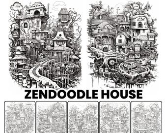 Fantasy House Coloring Book PDF | Zendoodle Architecture Pages | Stress Relief Art Printable
